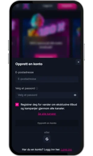 Registreringsformulär på casino